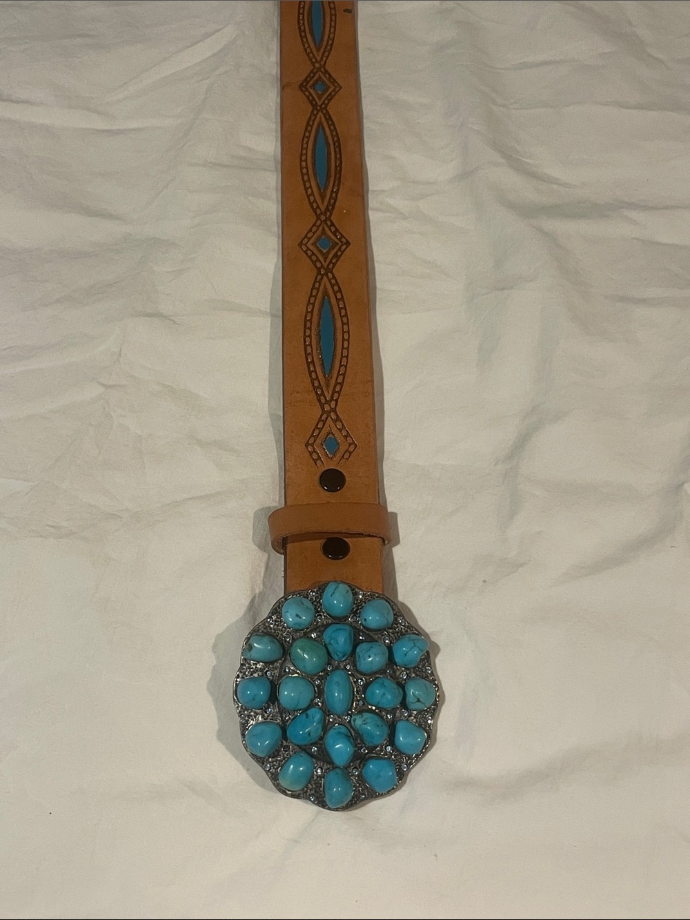 Western Turquoise Stone Leather Belt - Brown and Turquoise
